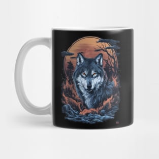 Brooding Wolf Japanese Art Print Mug